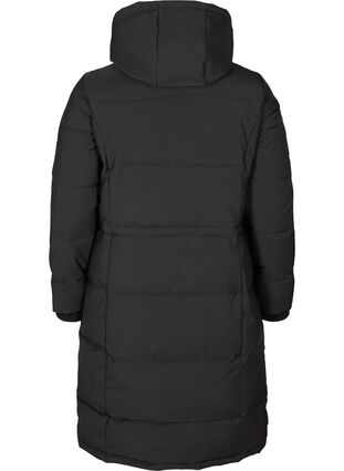 Long winter jacket with a drawstring waist, Black, Packshot image number 1