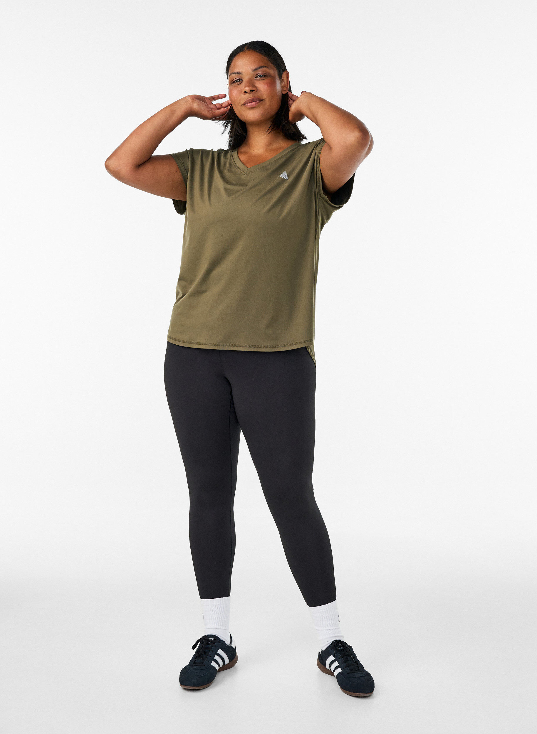 Zizzifashion Short sleeve sport t-shirt with v-neck, Green, Model image number 1
