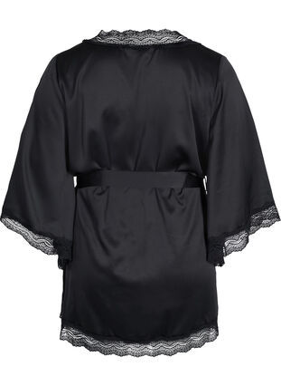 Dressing gown with lace details and 3/4-length sleeves, Black, Packshot image number 1