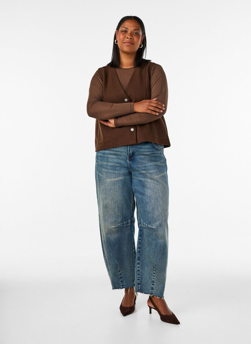 Mesh blouse with long sleeves, Brown, Model image number 1