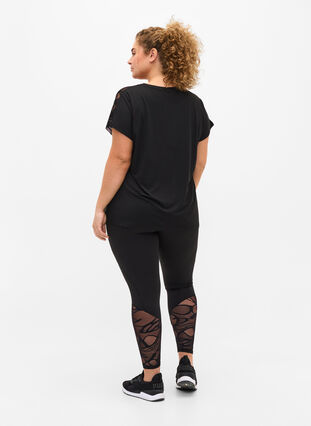 Cropped leggings with patterned mesh, Black, Model image number 1