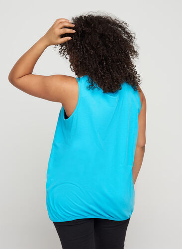Cotton top with a round neck and lace trim, River Blue, Model image number 1