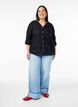 Cotton shirt blouse with a v-neck, Black, Model image number 1