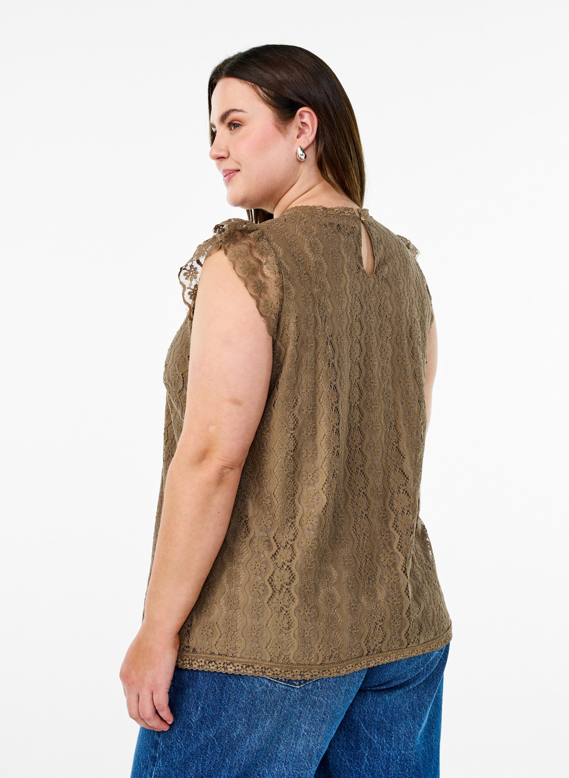 Zizzifashion Lace top with ruffle details, Brown, Model image number 2