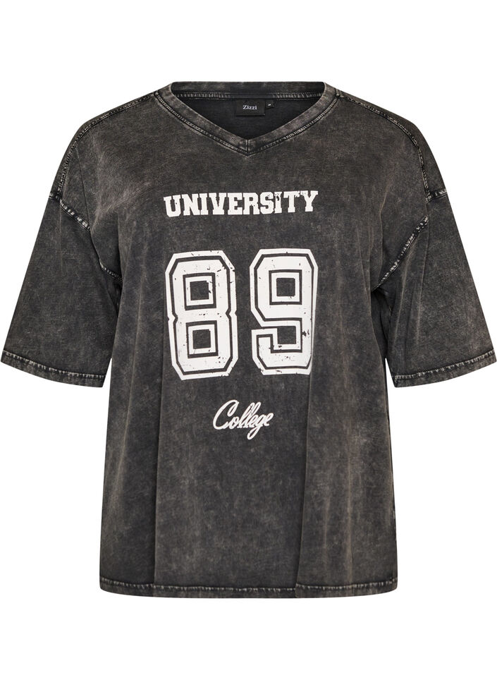 Oversized T-shirt in organic cotton with a college print, Black, Packshot image number 0