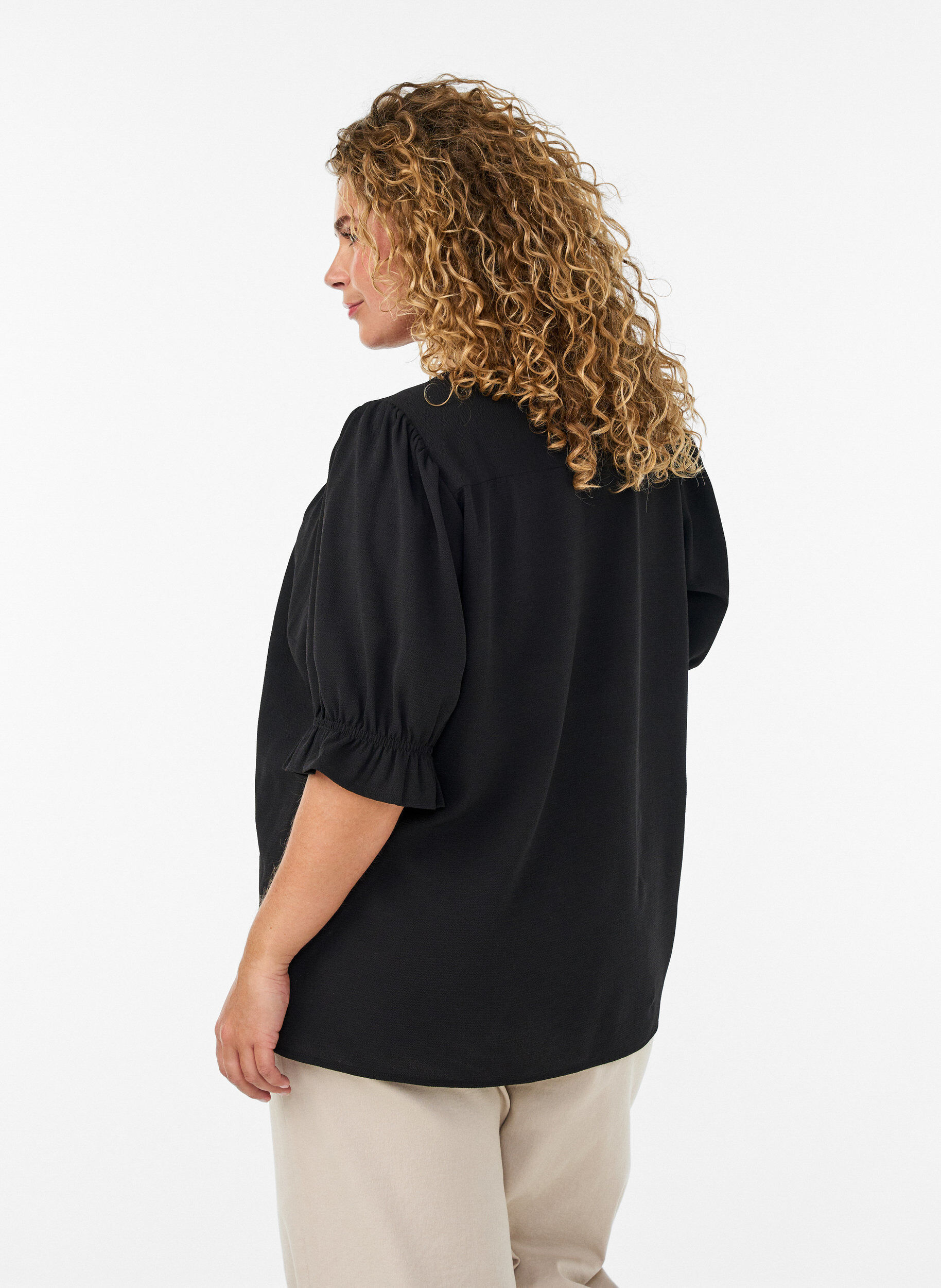 Zizzifashion Shirt blouse with 1/2 sleeves, Black, Model image number 2