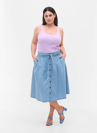 Loose denim skirt with buttons, Light blue denim, Model image number 2