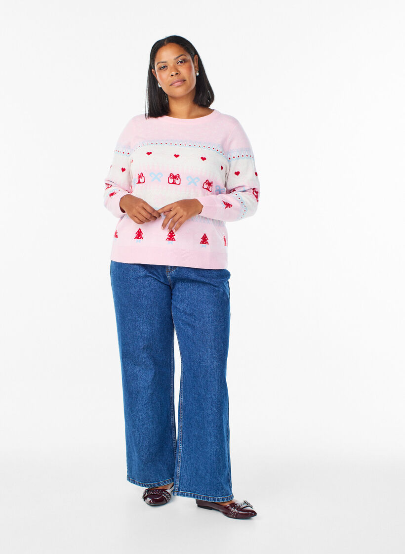 Knit blouse with Christmas motif, Pink, Model image number 1