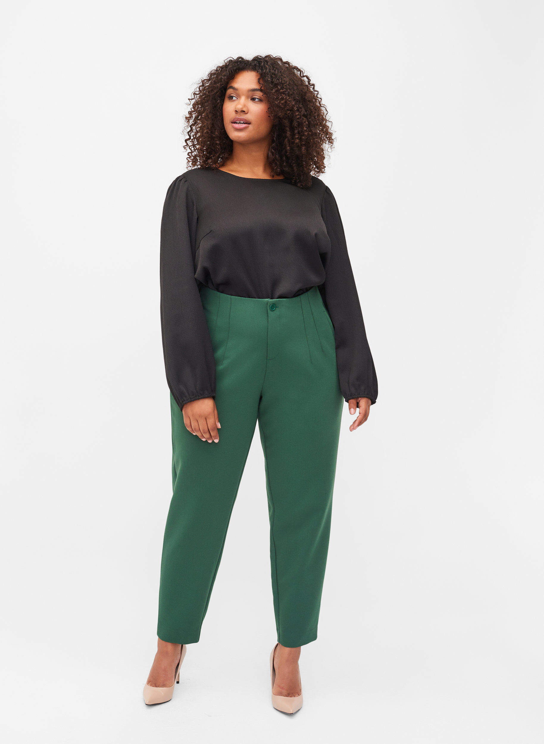 Zizzifashion Long sleeved blouse with round neck, Black, Model image number 3