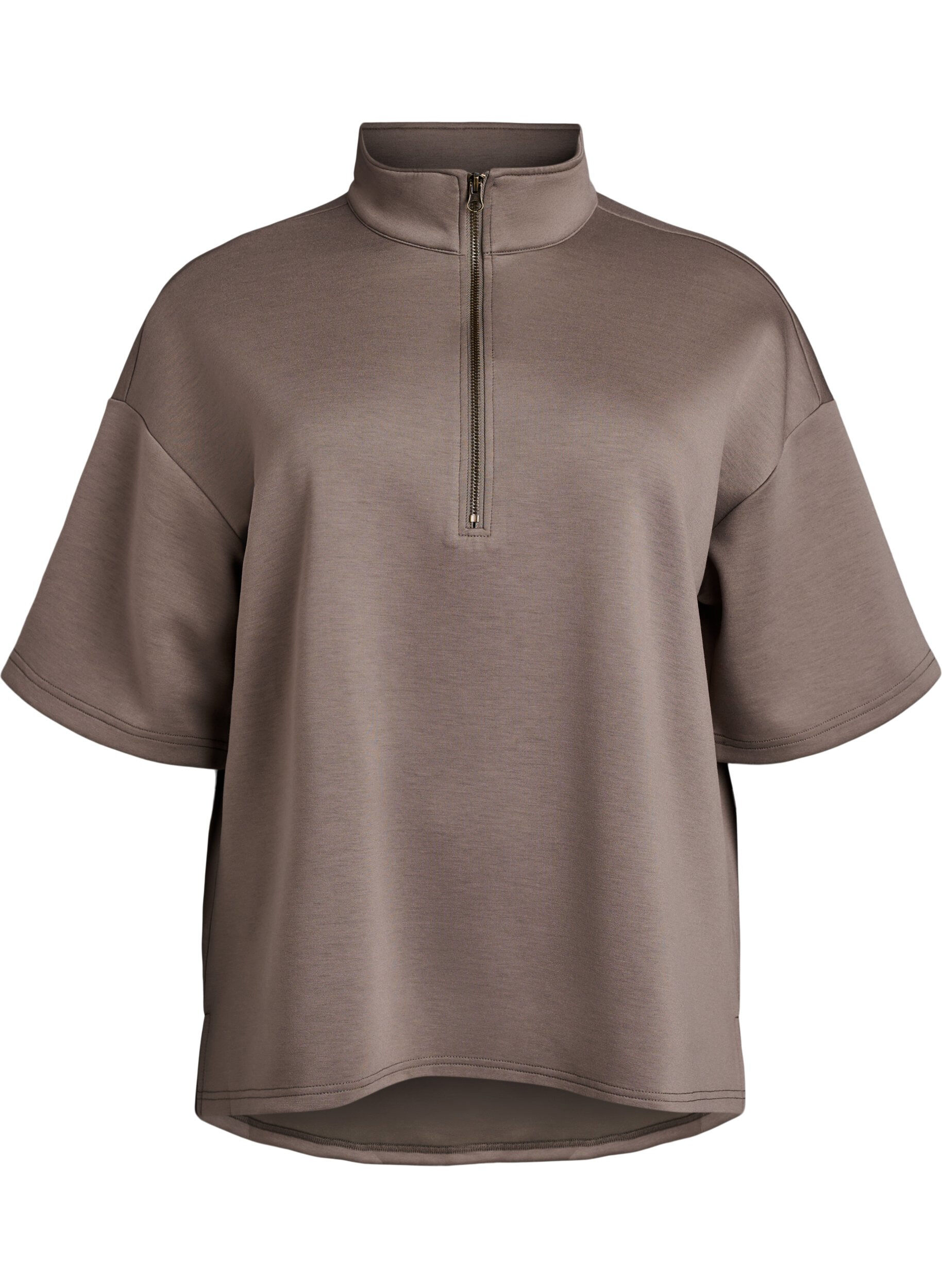 Short-sleeved sweatshirt with a high collar