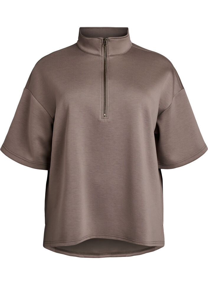 Short-sleeved sweatshirt with a high collar, Brown, Packshot image number 0