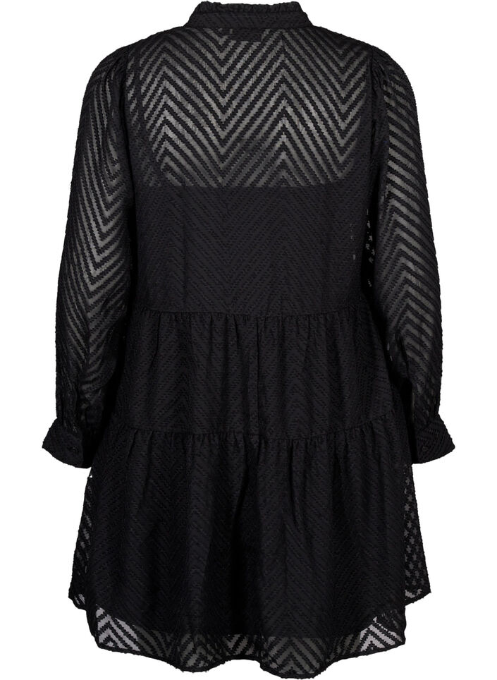 Textured short dress with a ruffle collar, Black, Packshot image number 1