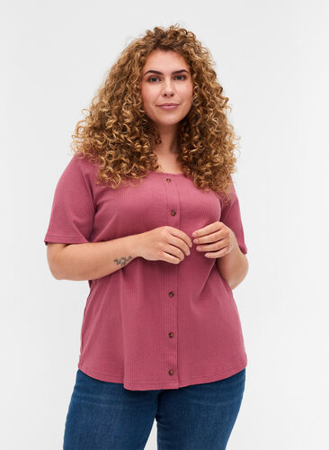 Short-sleeved T-shirt with buttons, Deco Rose, Model image number 0