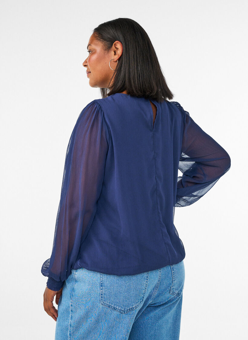Chiffon blouse with sheer sleeves, Blue, Model image number 2