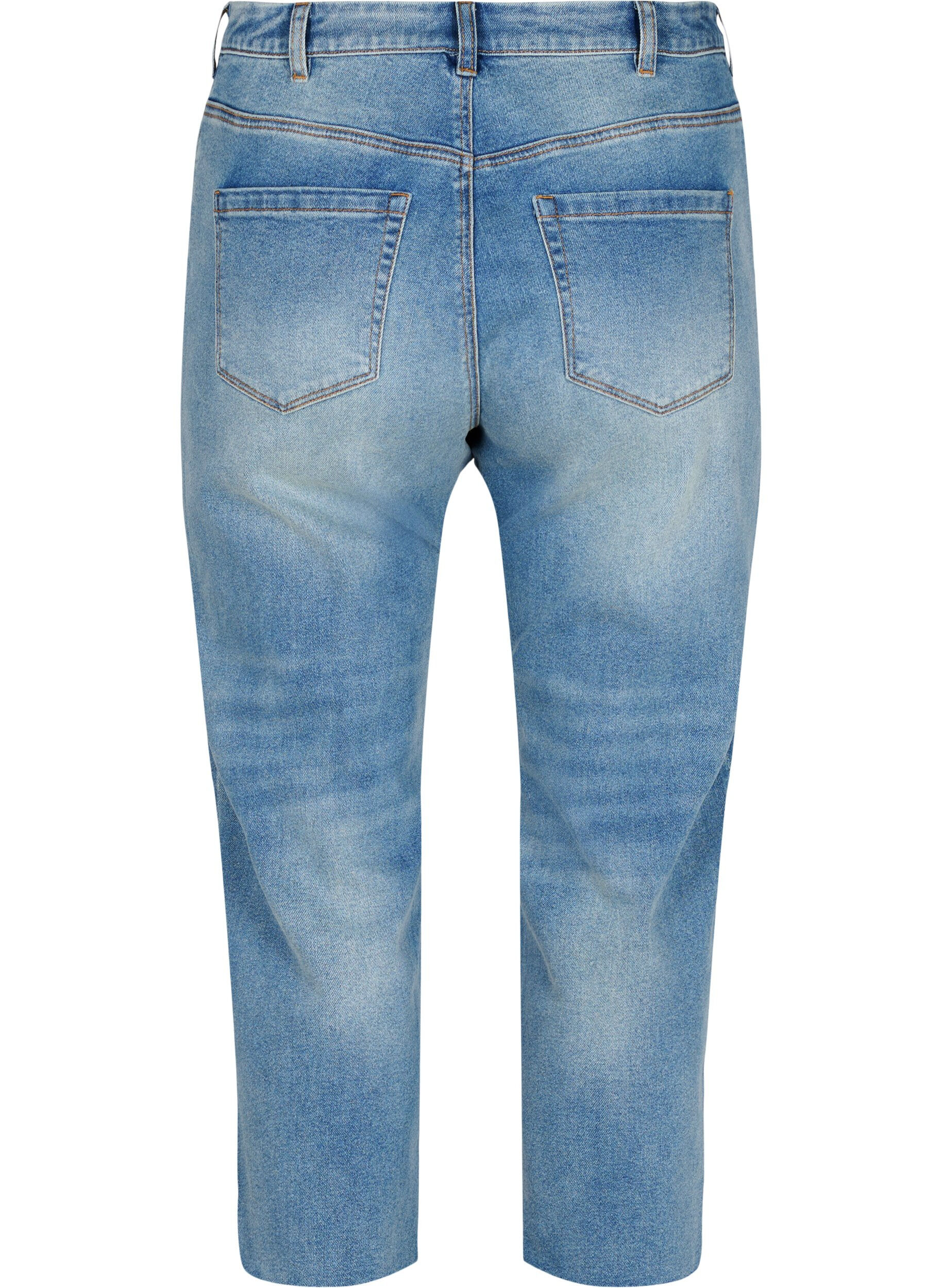 Zizzifashion 7/8 jeans with raw hems and high waist, Light Blue, Packshot image number 1