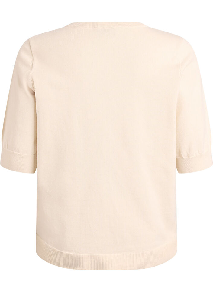 FLASH - Fine-knit blouse with short sleeves, Beige, Packshot image number 1