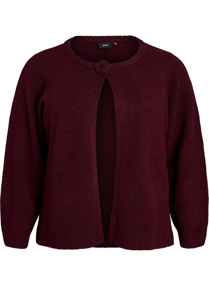 Knitted cardigan with flower detail, Dark Bordeaux, Packshot image number 0