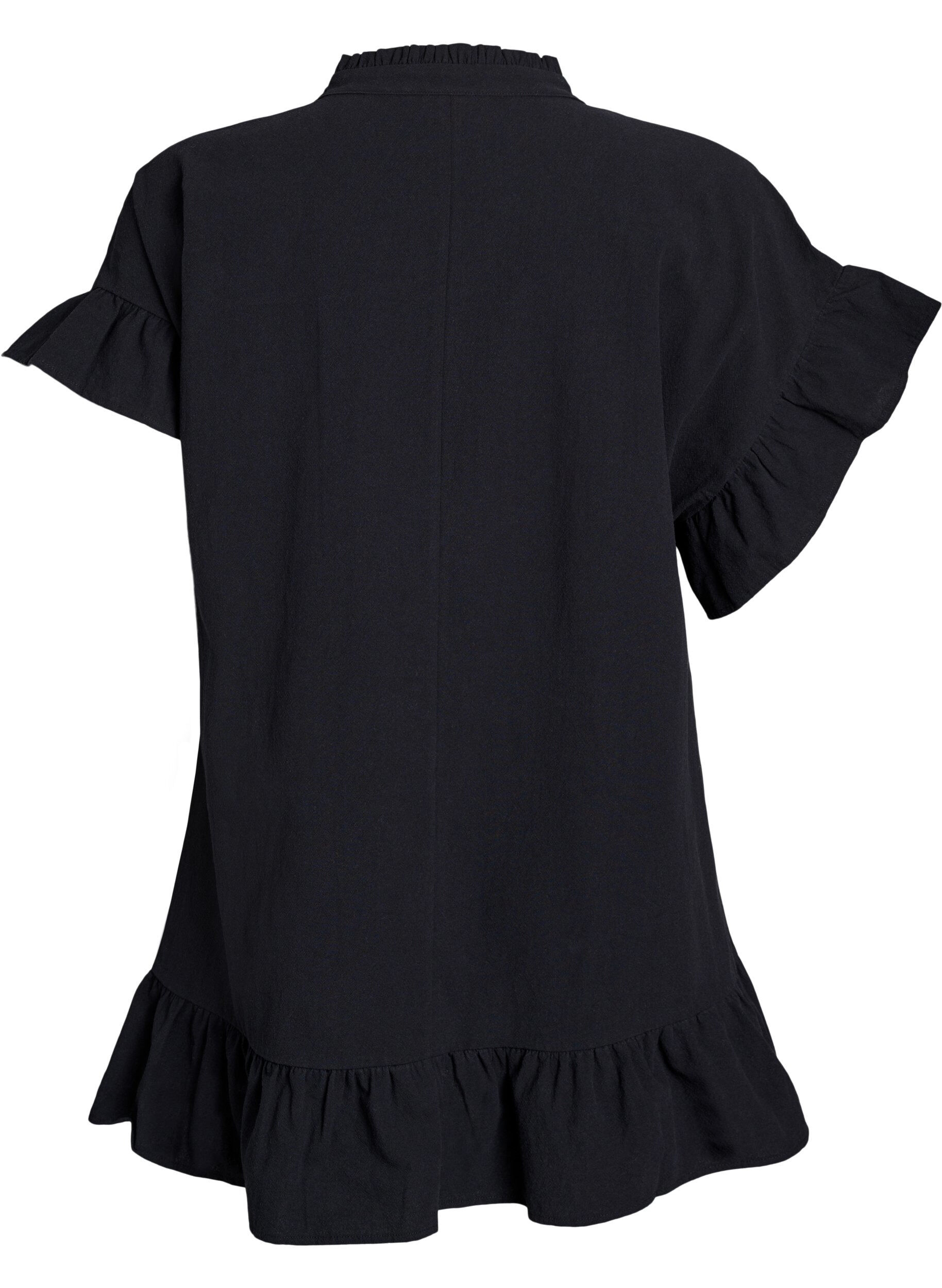 Zizzifashion Tunic with V-neck and ruffle details, Black, Packshot image number 1