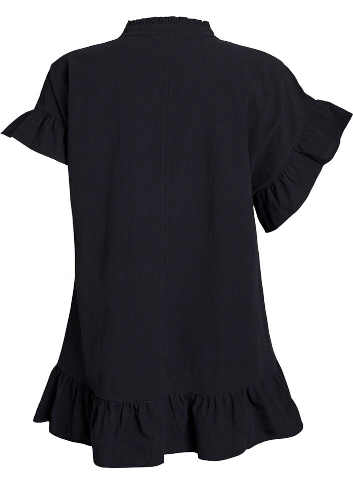 Tunic with V-neck and ruffle details, Black, Packshot image number 1