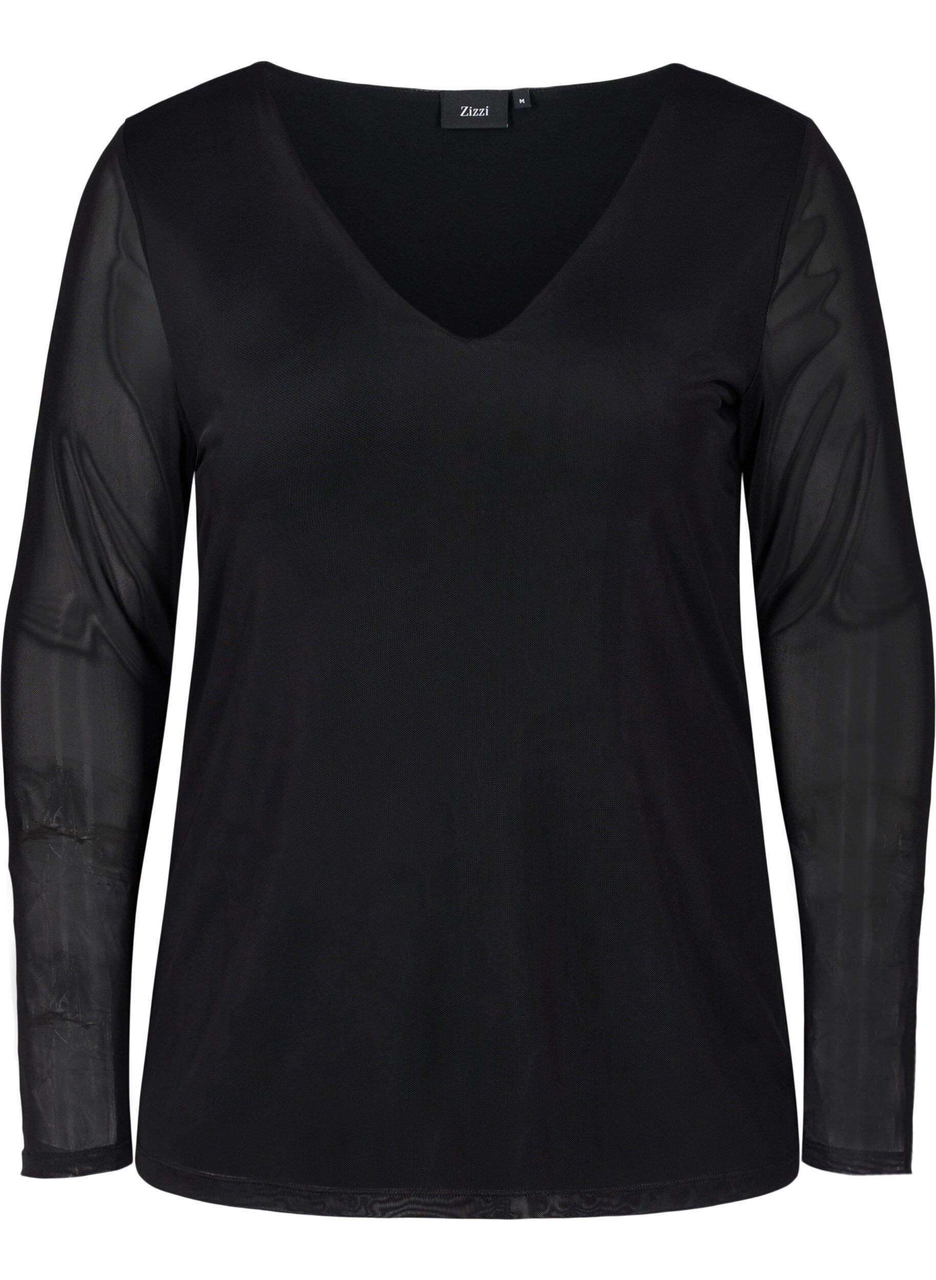 Zizzifashion Close-fitting mesh top with v-neck, Black, Packshot image number 0