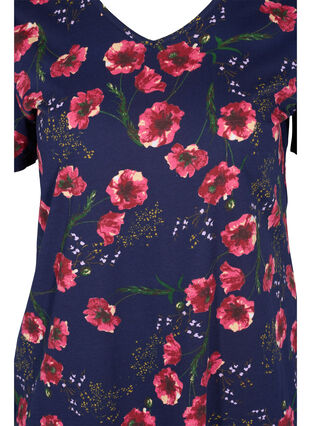 Short-sleeved cotton dress with floral print, Night sky Red flower, Packshot image number 2