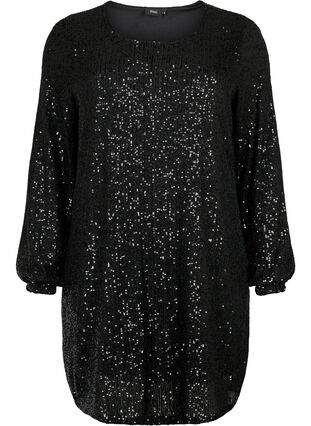 Short sequin dress with long sleeves, Black, Packshot image number 0