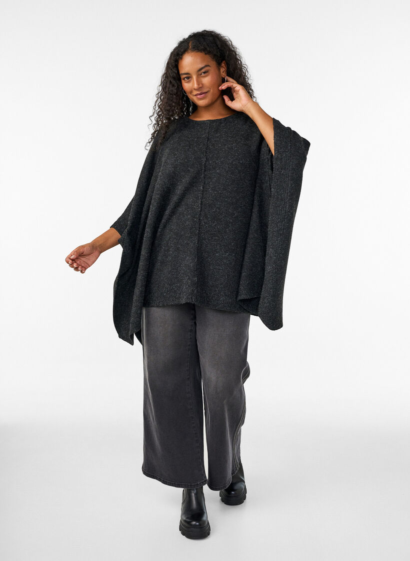 Round neck knitted poncho, Dark Grey, Model image number 1