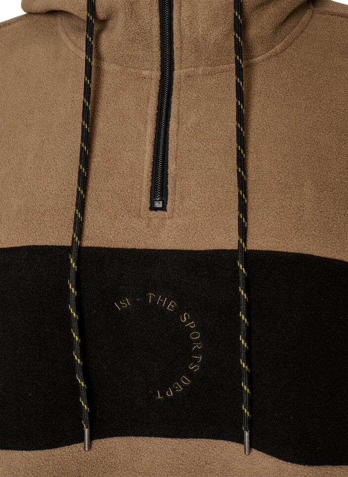 Fleece anorak with hood and contrast panel, Brown, Packshot image number 2