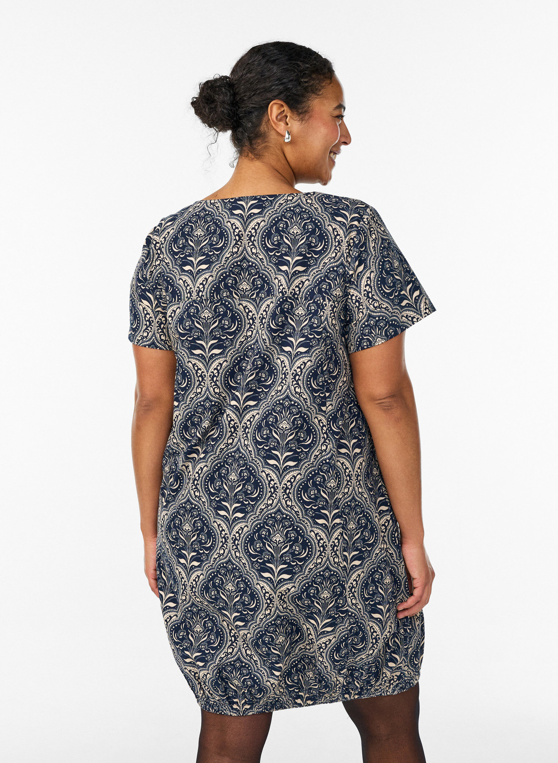 Zizzifashion Short-sleeved cotton dress with print, Blue, Model image number 2