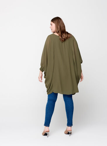 Tunic with a V-neck and smocking, Ivy green, Model image number 1