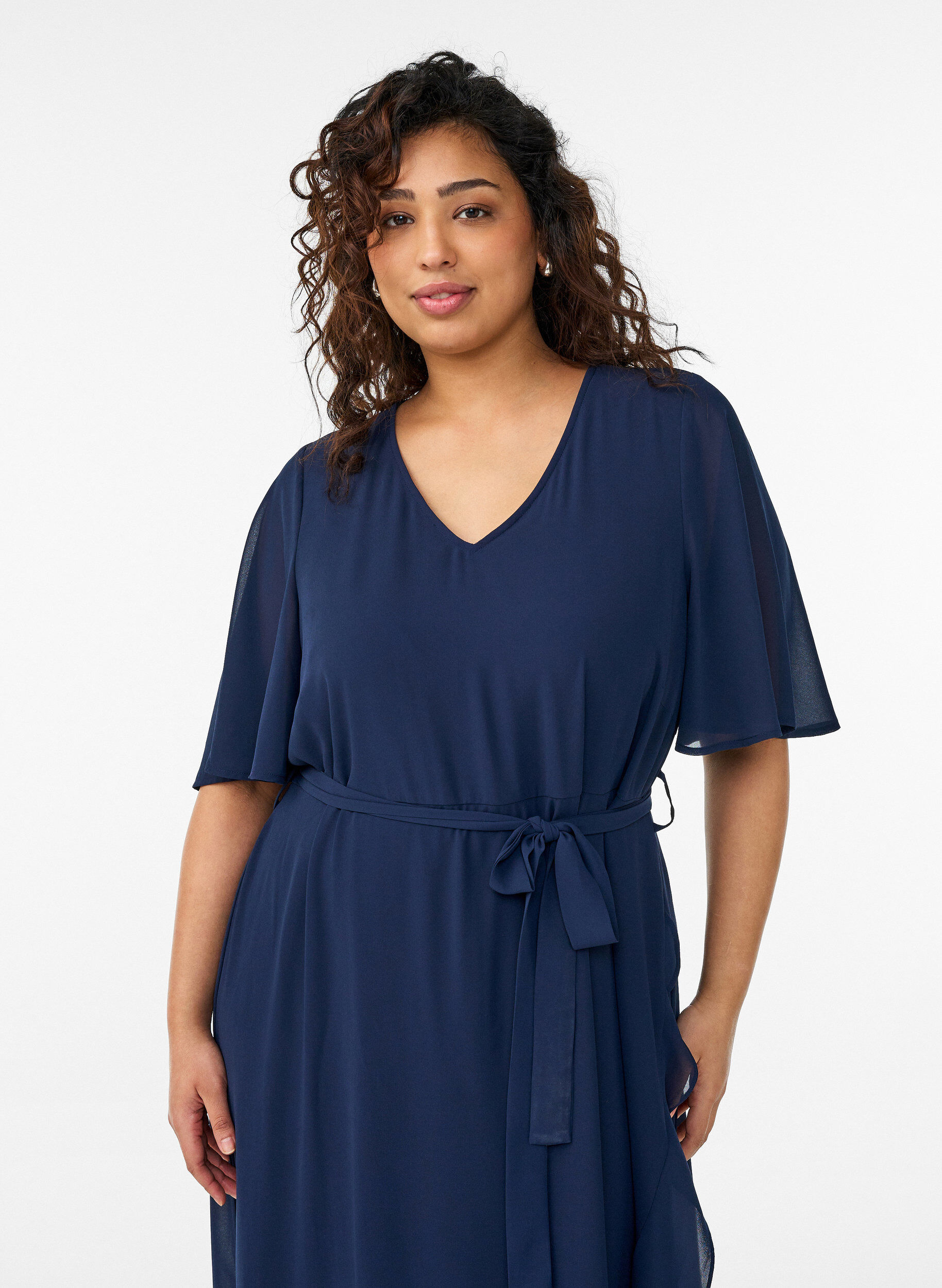 Zizzifashion Chiffon maxi dress with a V-neck and ruffle hem, Blue, Model image number 2