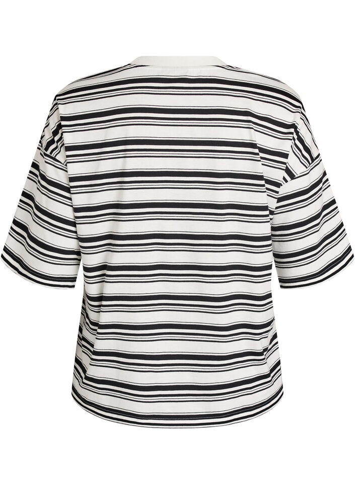 Boxy T-shirt with striped pattern, Black, Packshot image number 1