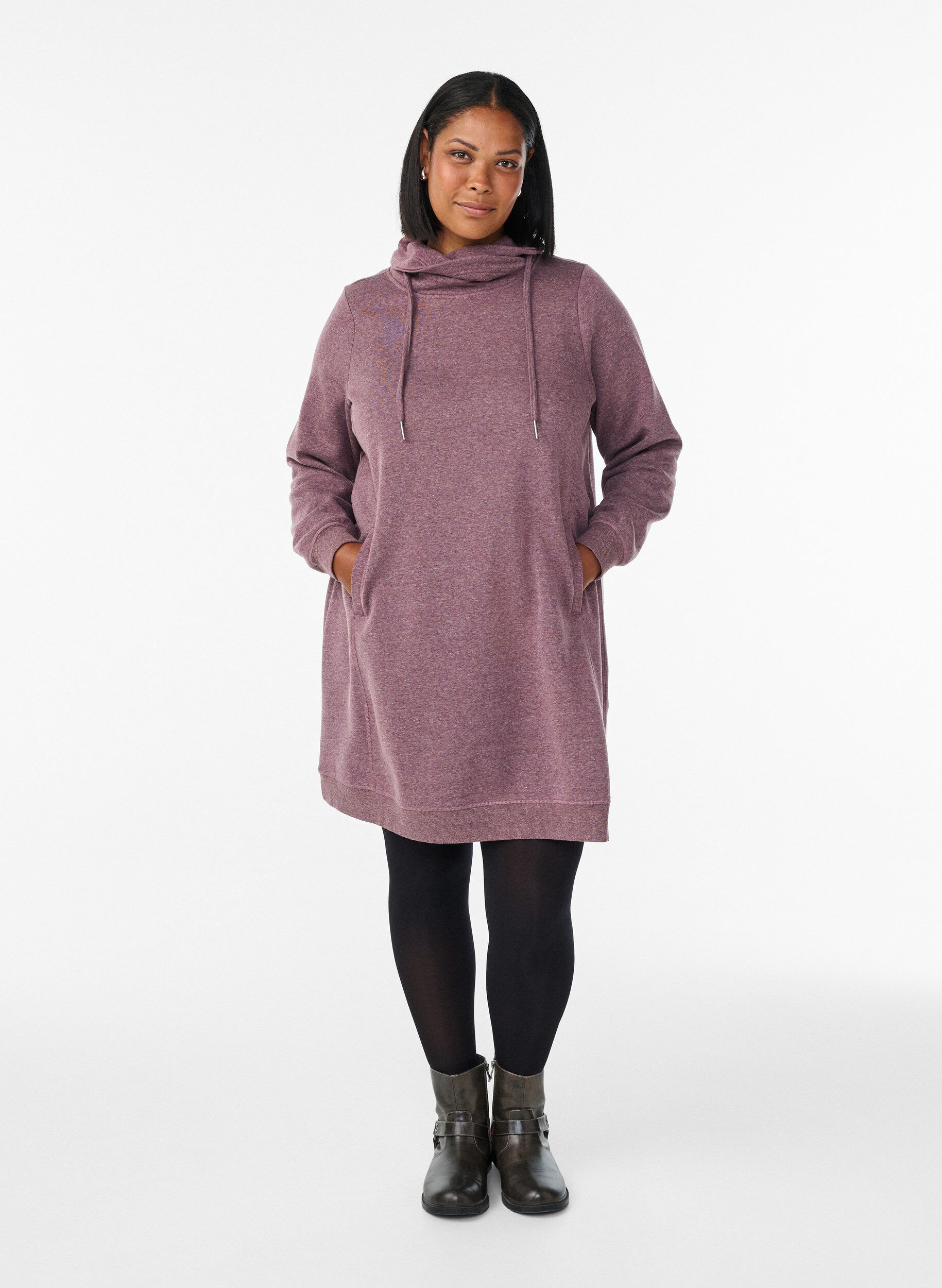 ZizzifashionShort sweatshirt dress with high collar and pockets, Red, Model image number 1
