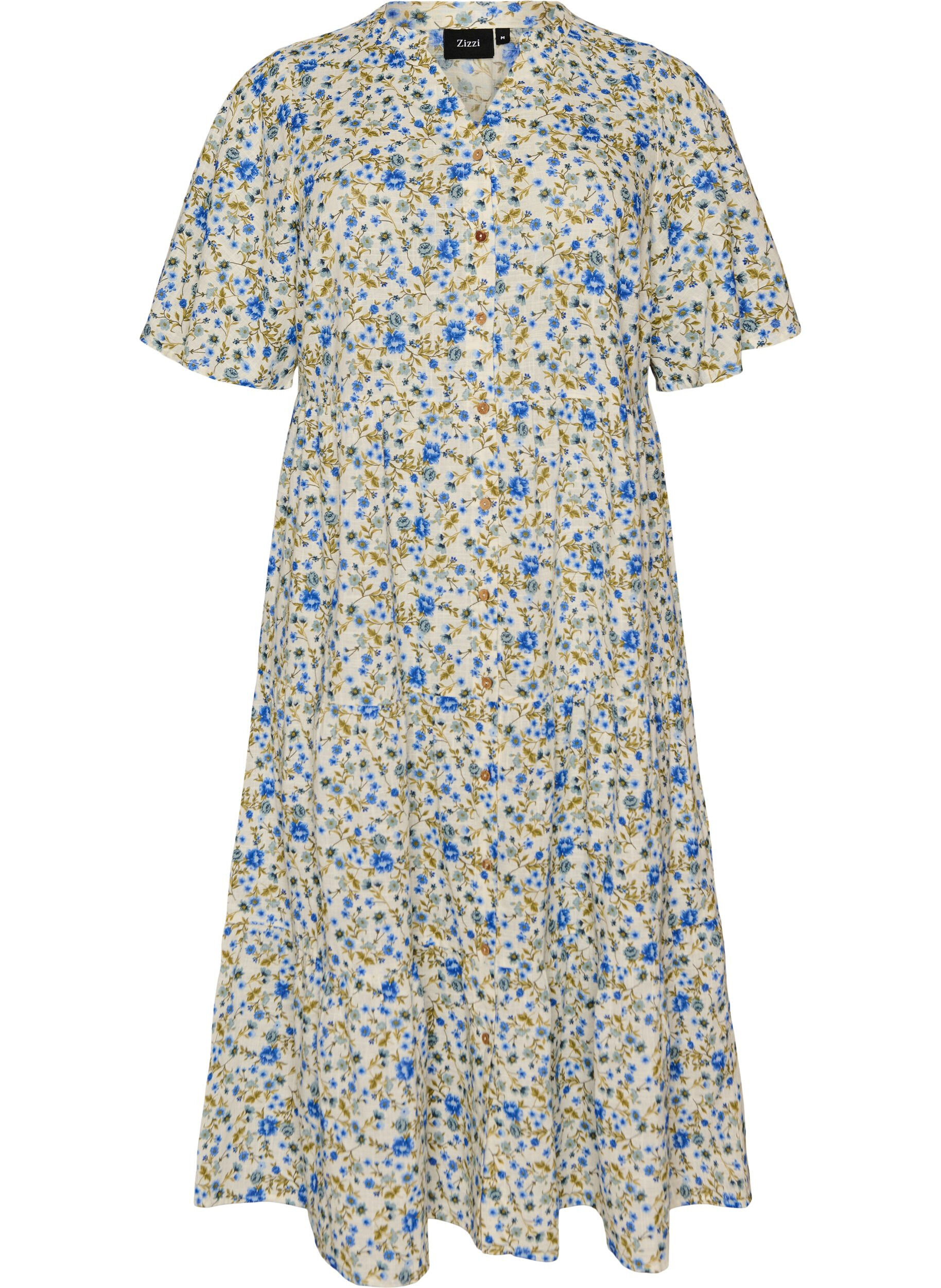 Zizzifashion Cotton midi dress with floral print, Blue, Packshot image number 0