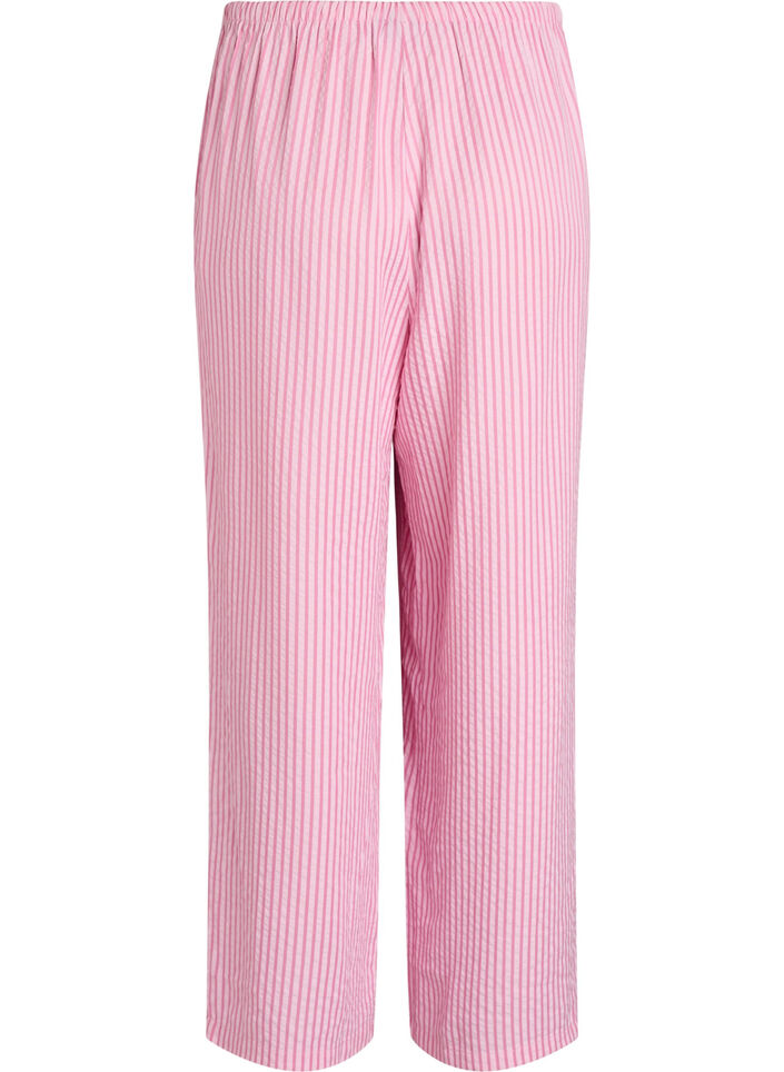 Loose seersucker pyjama trousers with high waist, Pink, Packshot image number 1