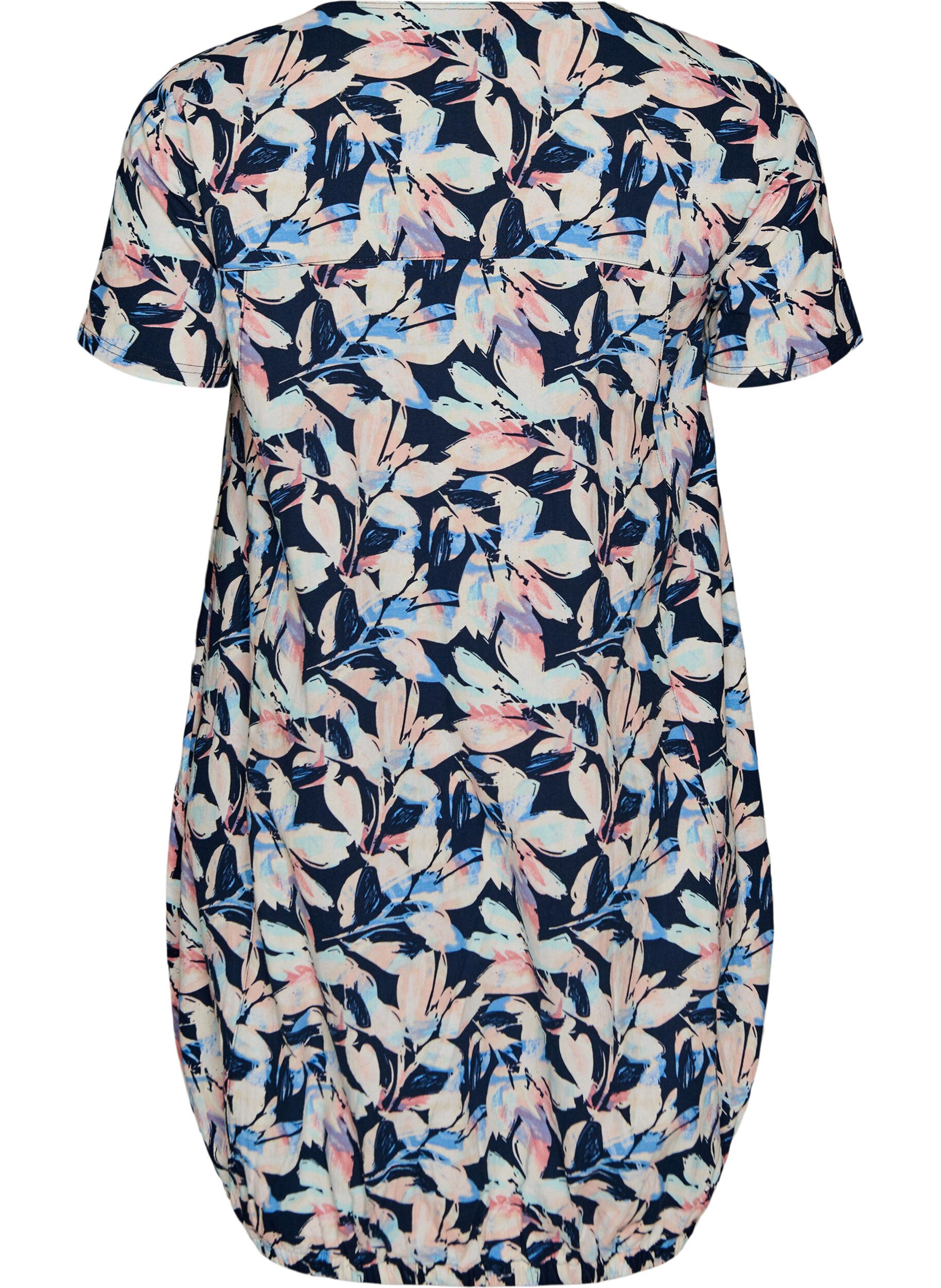 Zizzifashion Short-sleeved cotton dress with print, Blue, Packshot image number 1