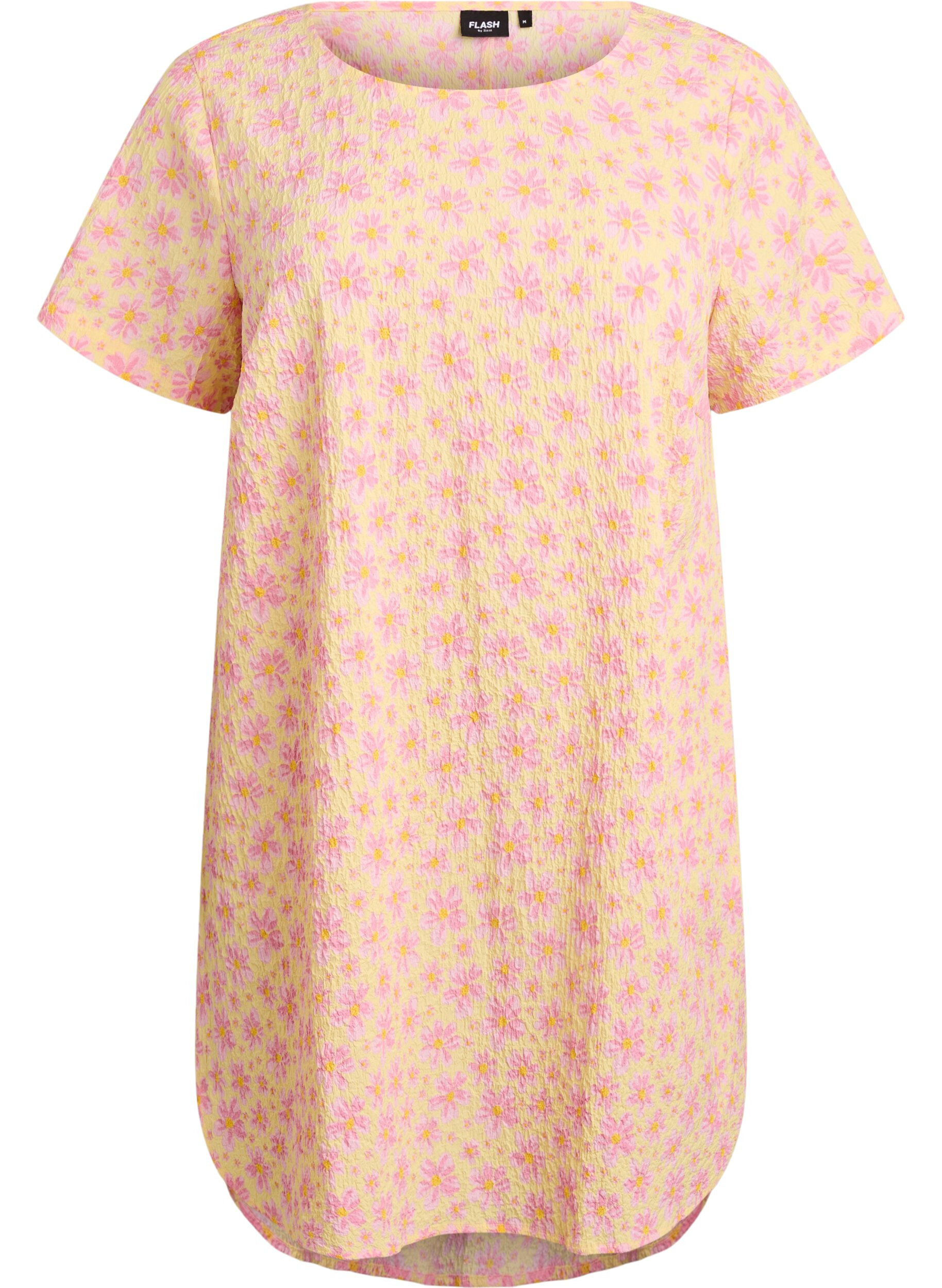 Zizzifashion Short dress with a crinkled texture and short sleeves, Yellow, Packshot image number 0