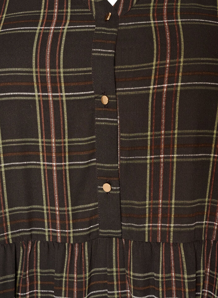 Checked midi dress with a tiered skirt, Brown, Packshot