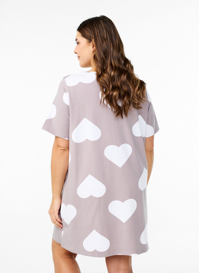Long night t-shirt in a modal blend with hearts, Grey, Model image number 2