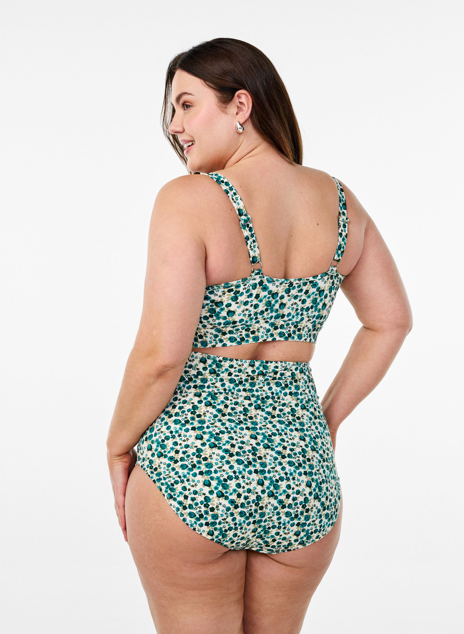 ZizzifashionFloral bikini top with ruffle details, Green, Model image number 2