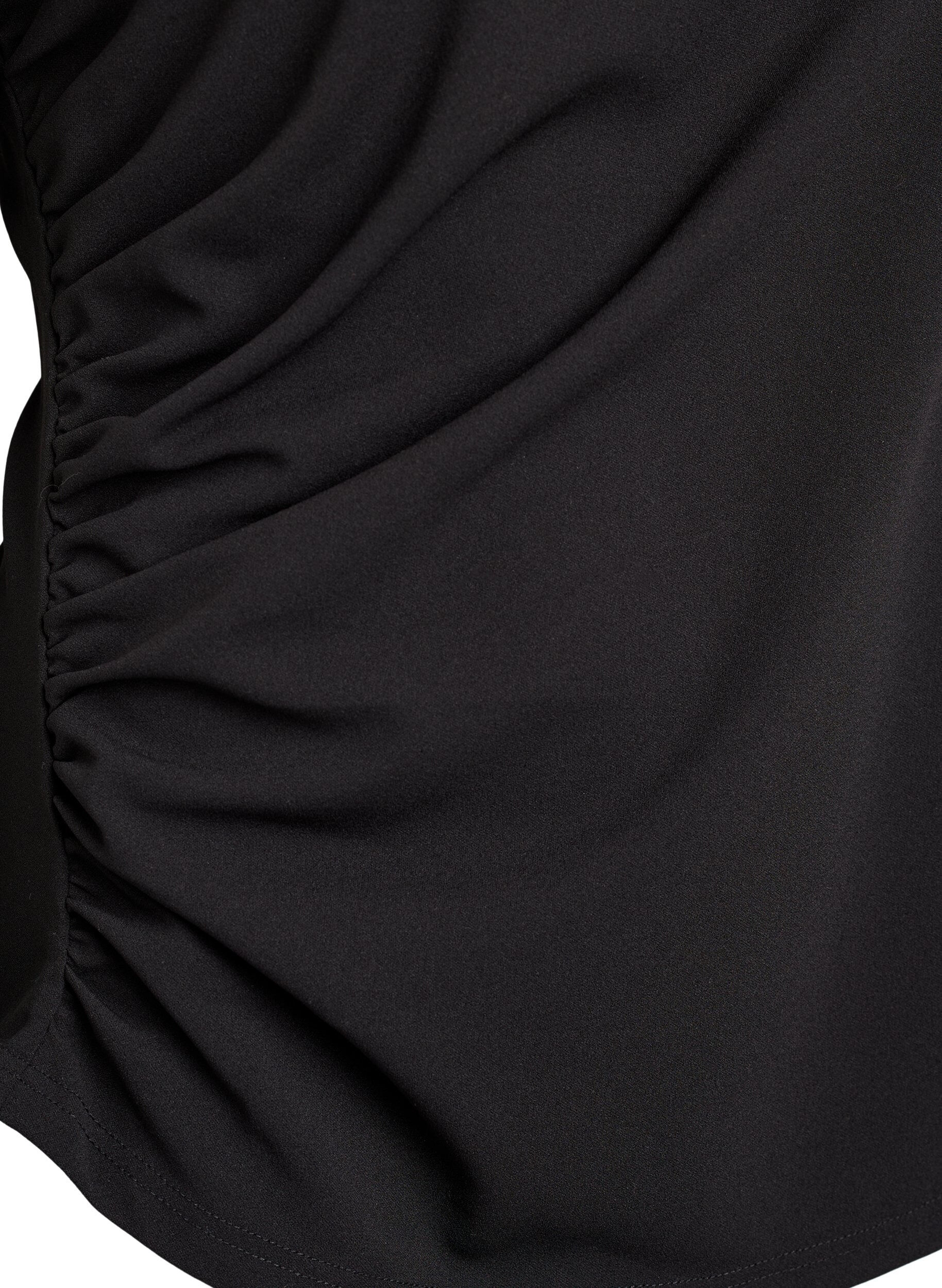 Zizzifashion Short-sleeved blouse with ruching and an asymmetrical hem, Black, Packshot image number 3