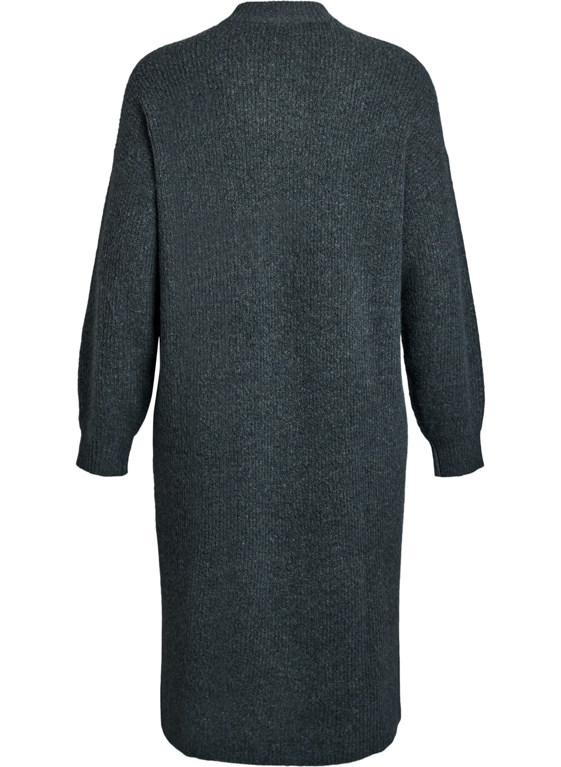 Zizzifashion Long knitted dress with high neck, Green, Packshot image number 1