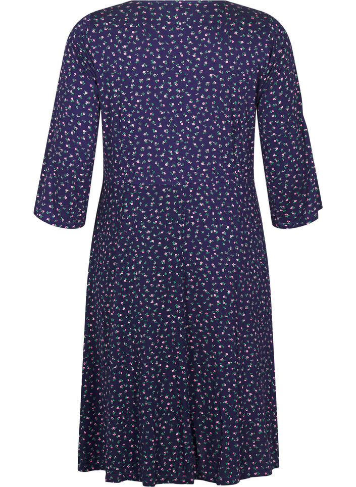 Floral wrap dress with 3/4 sleeves, Evening Blue Ditsy, Packshot image number 1