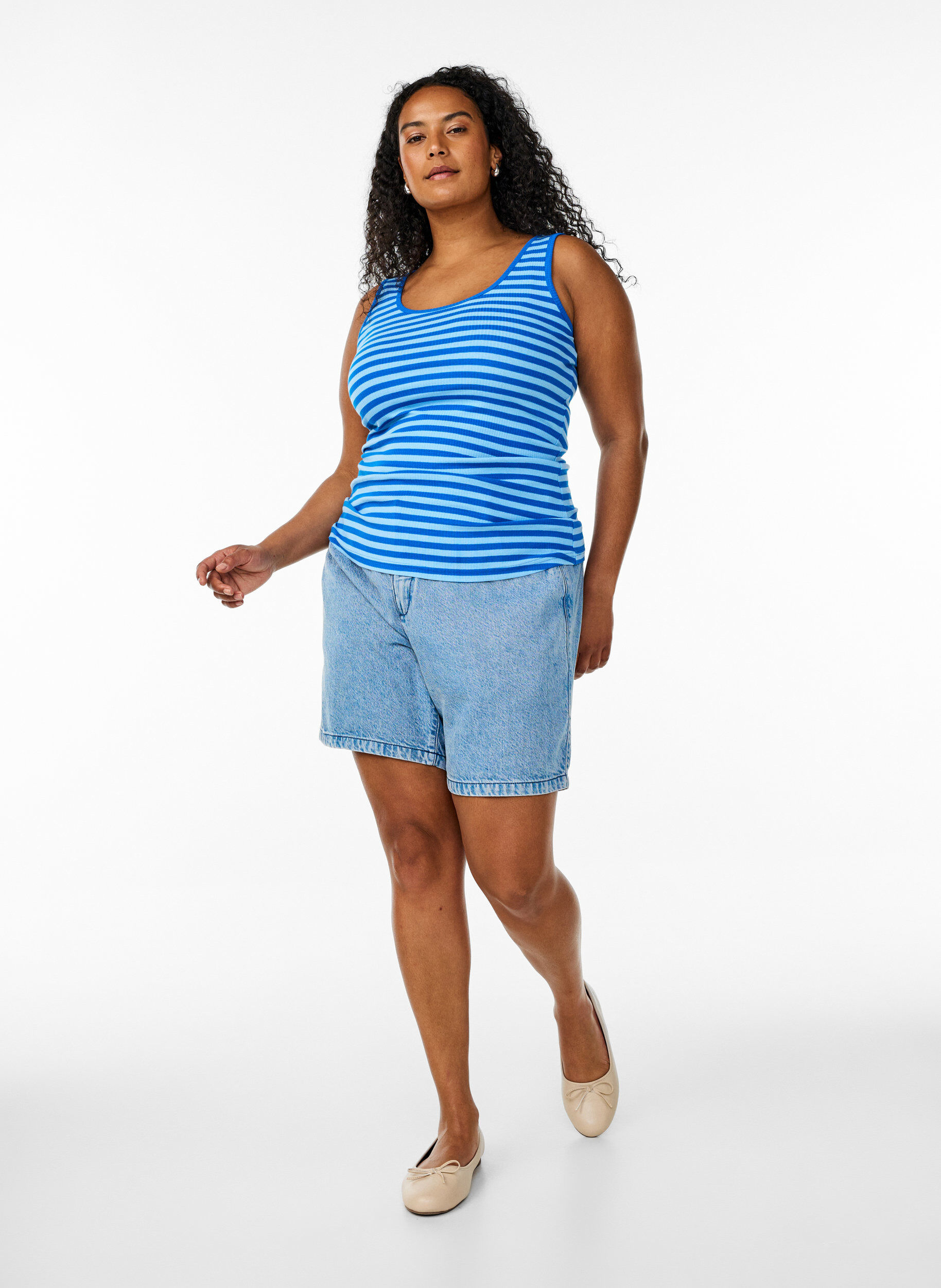 Zizzifashion Striped tank top with a rib structure, Light Blue, Model image number 1