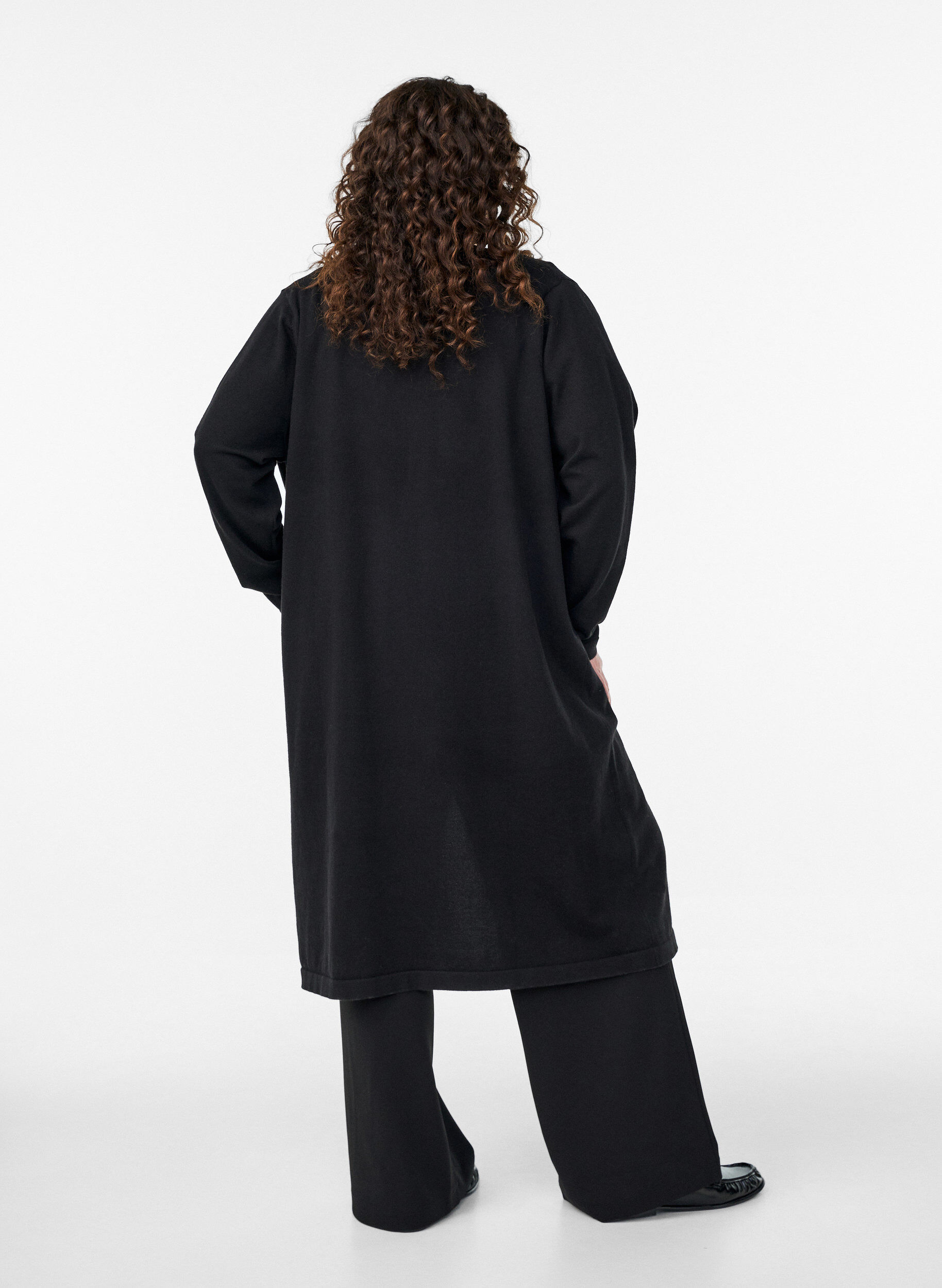 Zizzifashion FLASH - Long, open cardigan with pockets, Black, Model image number 1