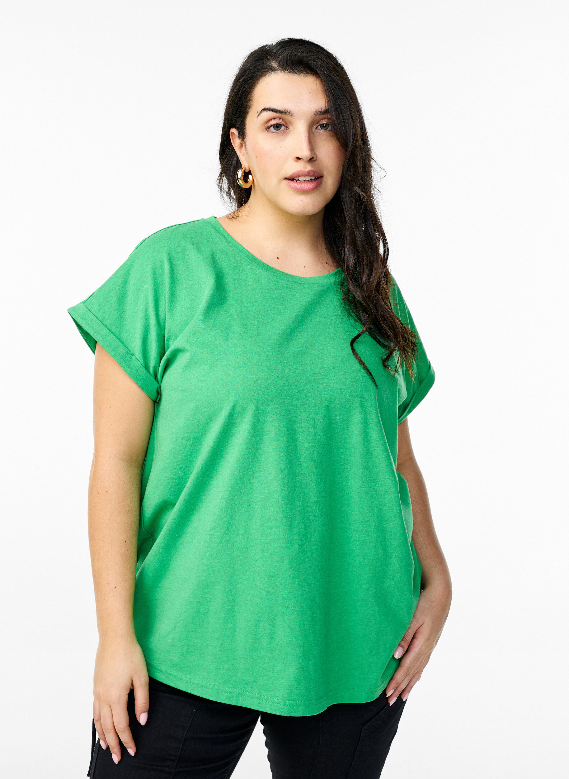 Short sleeve cotton blend T-shirt, Green, Model