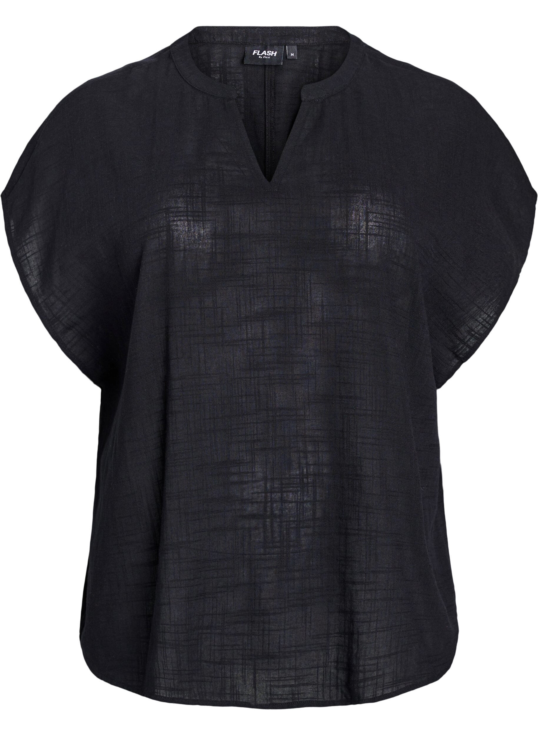 Zizzifashion FLASH - Loose blouse with cap sleeves, Black, Packshot image number 0