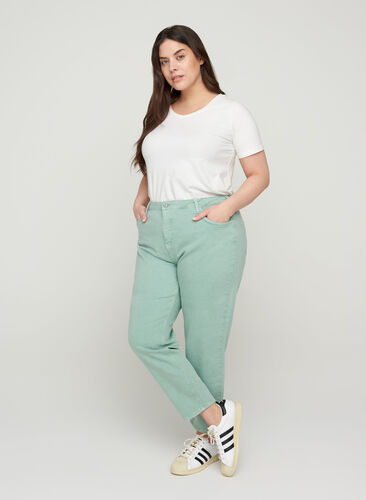 Mom fit jeans in cotton, Chinois Green, Model image number 0