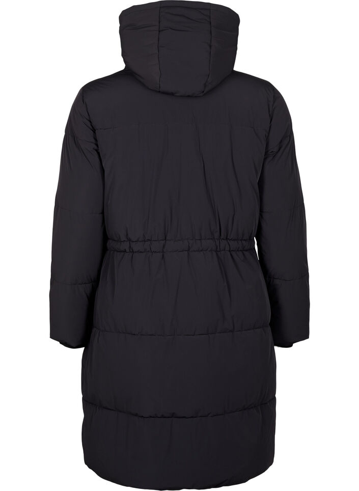 Puffer coat with adjustable waist, Black, Packshot image number 1