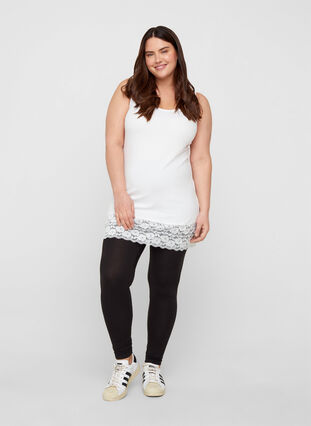 Cotton Top with Lace Edge, White, Model image number 2